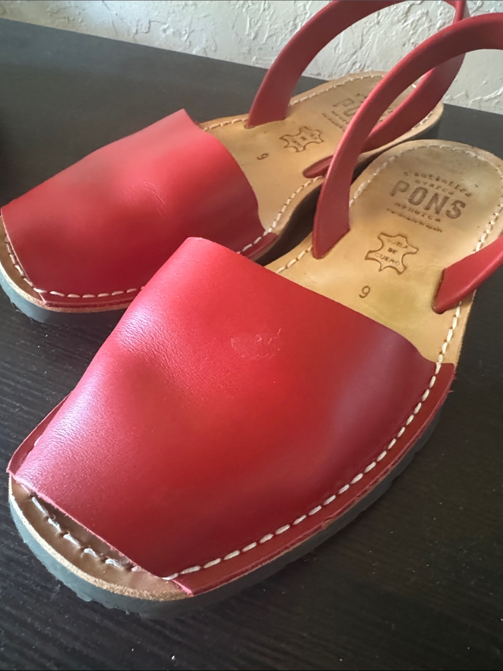 PONS Avarcas Red Leather Menorca Sandals Made in Spain 9 European Resort Style